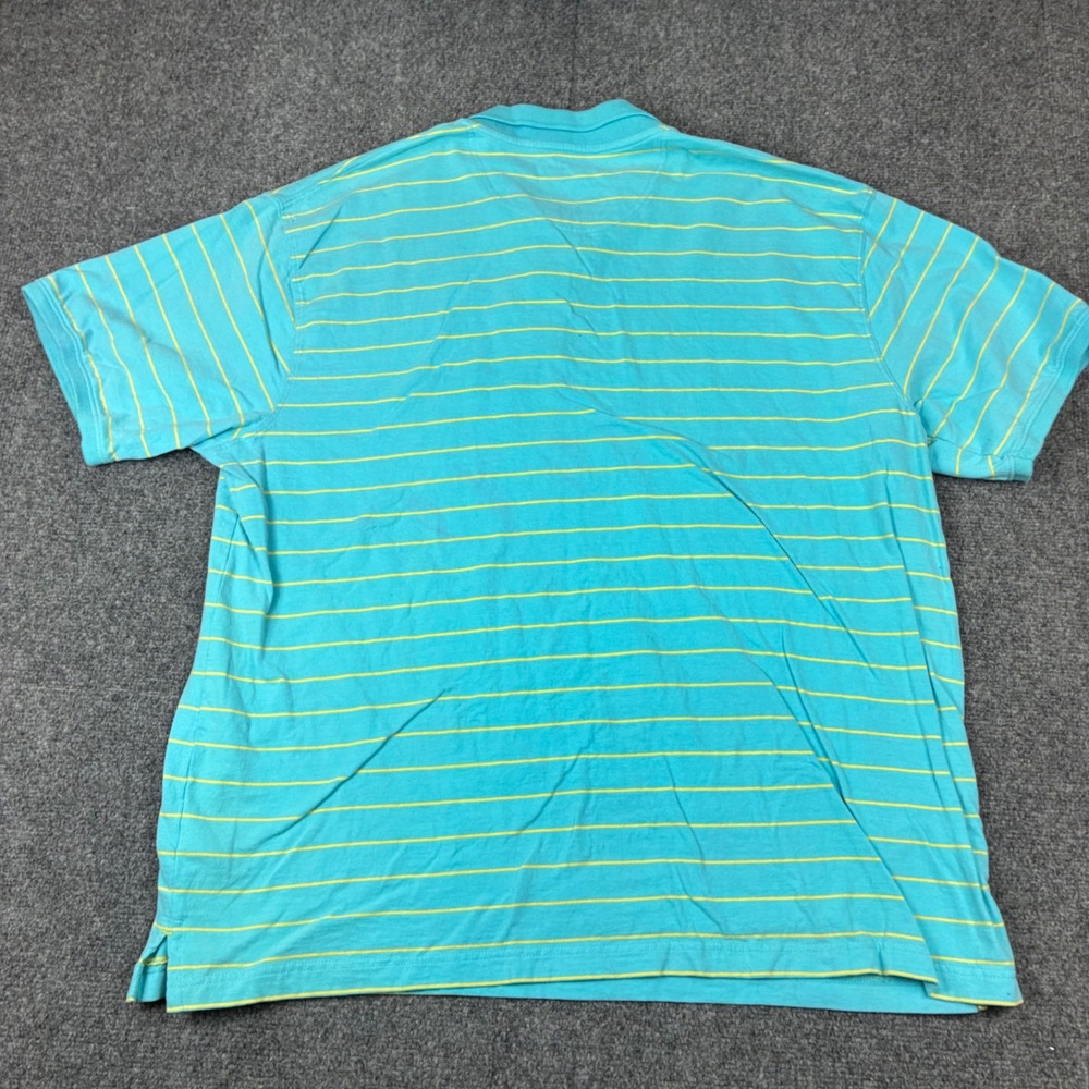 Wrangler Jeans Co Mens 2XL Turquoise Blue Yellow Striped‎ Cotton Polo Shirt 1533 - Picture 4 of 5